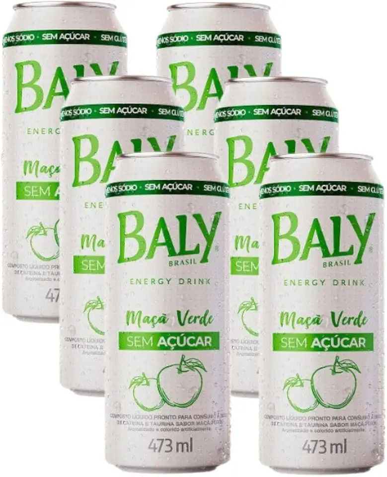 Baly Energético Maçã Verde Sem Açúcar 473ml Com 6 unidades