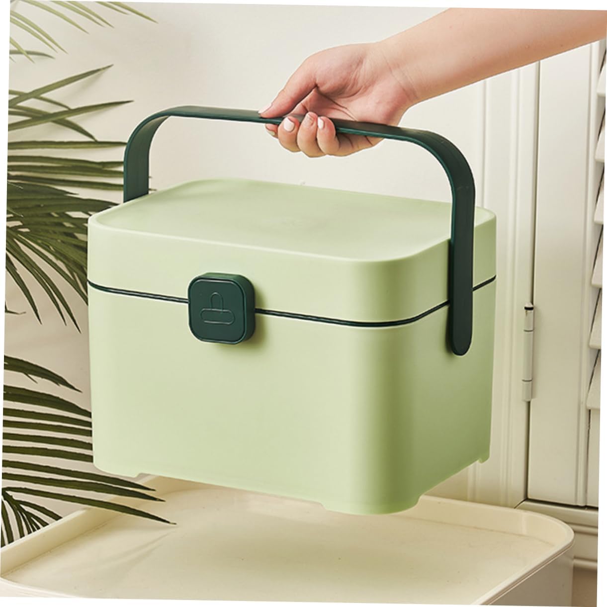 Portable Makeup Vanity Organizer Multifunctional Storage Box for Cosmetics Office Supplies and Tools Handheld Design for Travel and Home Use Large Capacity Container Green