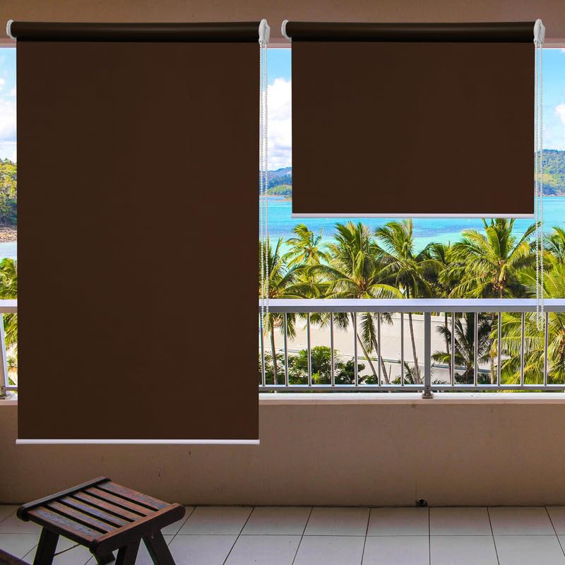 Image of Roller Blinds 300 GSM Polyester Fabric Waterproof & Sun Blockage Corded Roll Up and Down Blinds Curtains for Window, Door, Balcony (Coffee Color 3 X 6 Feet, Pack of 1 Piece)