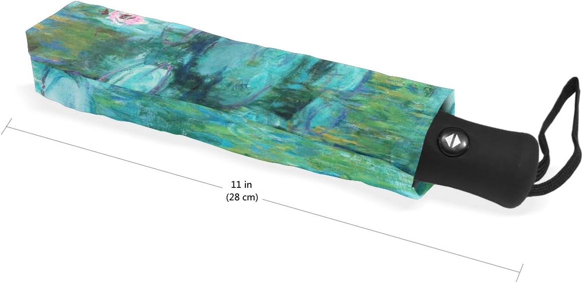 WOOR Oil Painting Windproof Travel Umbrellas Auto Open Close 3 Folding Strong Durable Compact Rain Umbrella UV Protection Portable Lightweight Easy Carrying