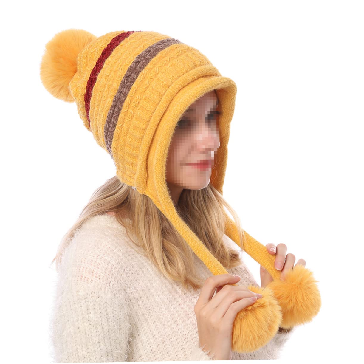 SHERCHPRY 2piezas Gorro De Lana Para Mujer Pompones Cálido y Cómodo Para Actividades Al Aire Invierno Color Amarillo Único