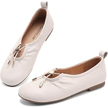 Womens Ballet Flats Mary Jane Shoes - 100% Genuine Leather Insole with Memory Foam,Comfortable Round Toe Business Casual Work Shoes,Non-Slip Soft Dressy Walking Flats,Elastic Qucik Laces Kit