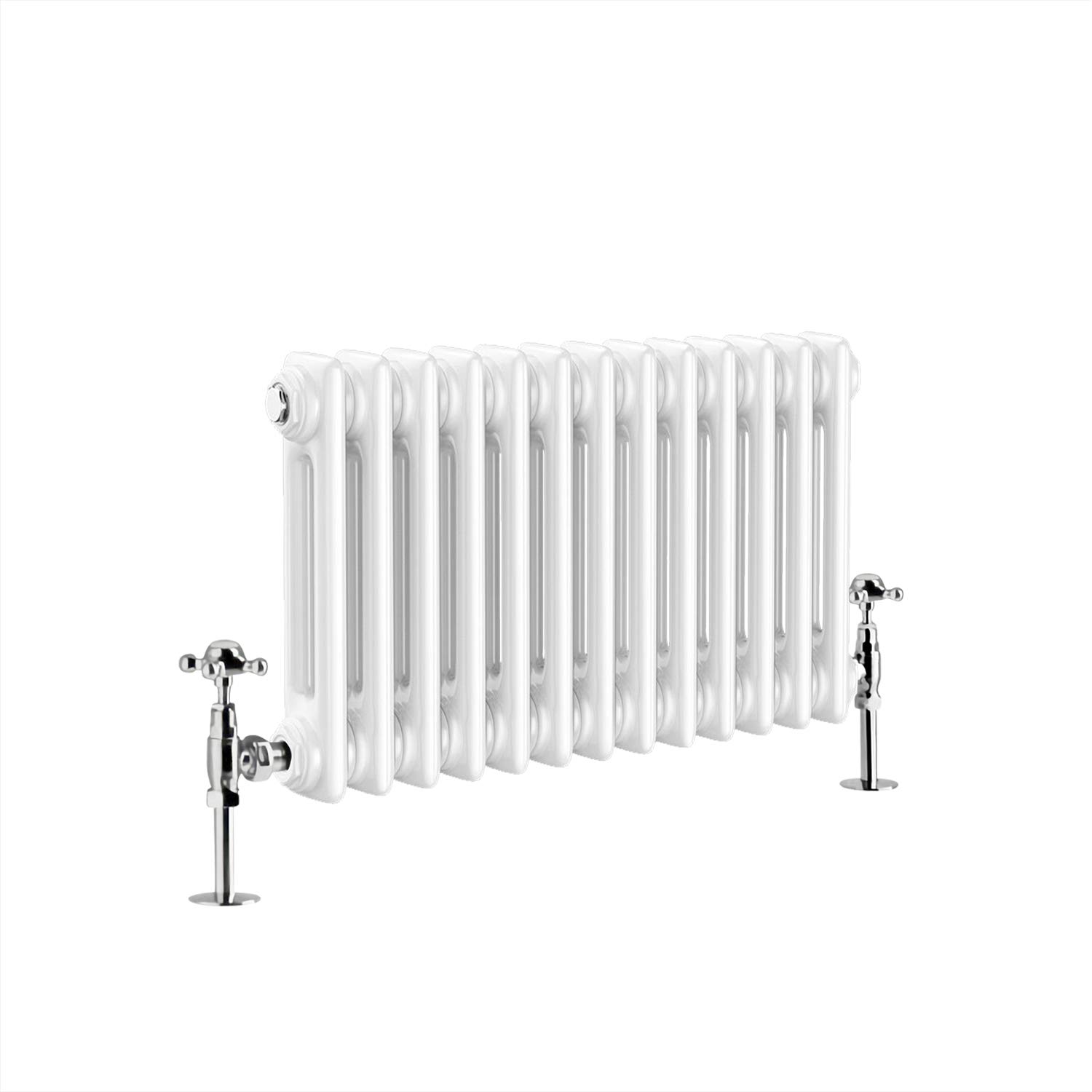 WarmeHaus - Traditional Cast Iron Style White Double Column Horizontal Radiator 300 x 605mm - Perfect for Bathrooms, Kitchen, Living Room