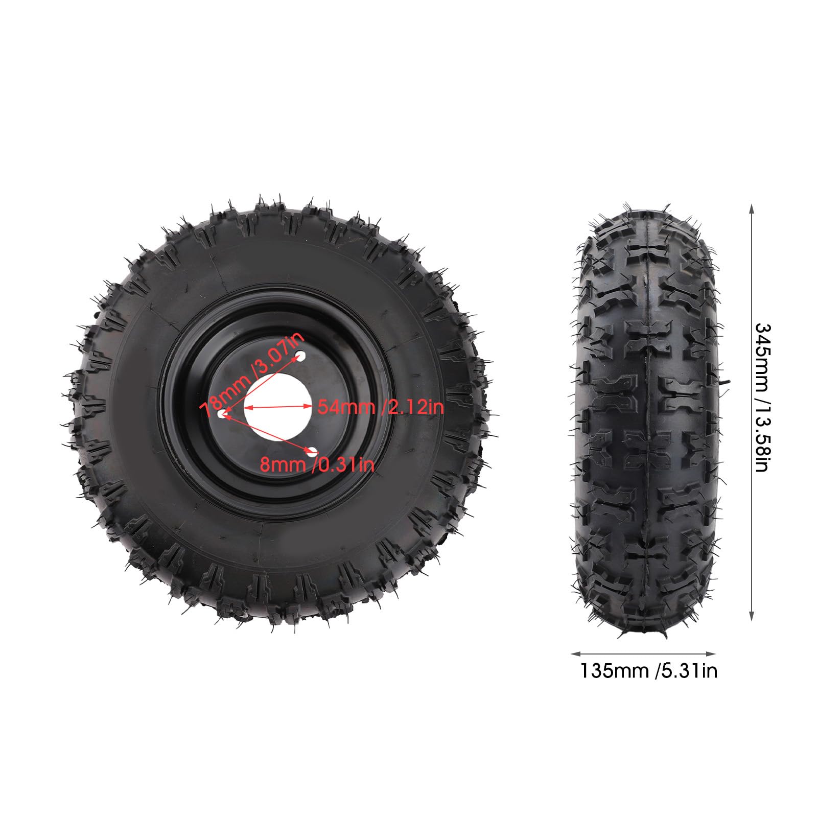 Tbest 13x5-6 Pneumatico per Tosaerba Pneumatico per Tosaerba per Trattore da Giardino 4 Strati Tubeless 3 Stud 6 Pollici Cerchio Nero off Road Trazione per ATV Quad Go Kart