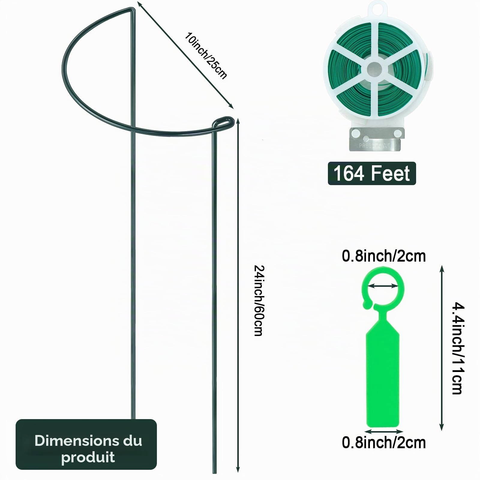 12 Pièces Grands Tuteurs Semi-Circulaires 25x60cm - Support pour Plantes, Pivoine, Intérieur - Anneau de Soutien pour Hortensias, Pivoines, Vivaces, Légumes