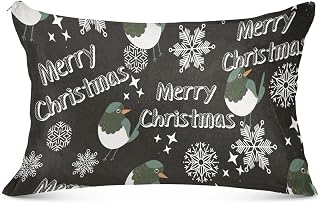 Funda de almohada de 20 x 40 pulgadas, suave, de felpa, diseño de pájaro, Navidad, Feliz invierno, Año Nuevo, color negro, tamaño King, con cremallera