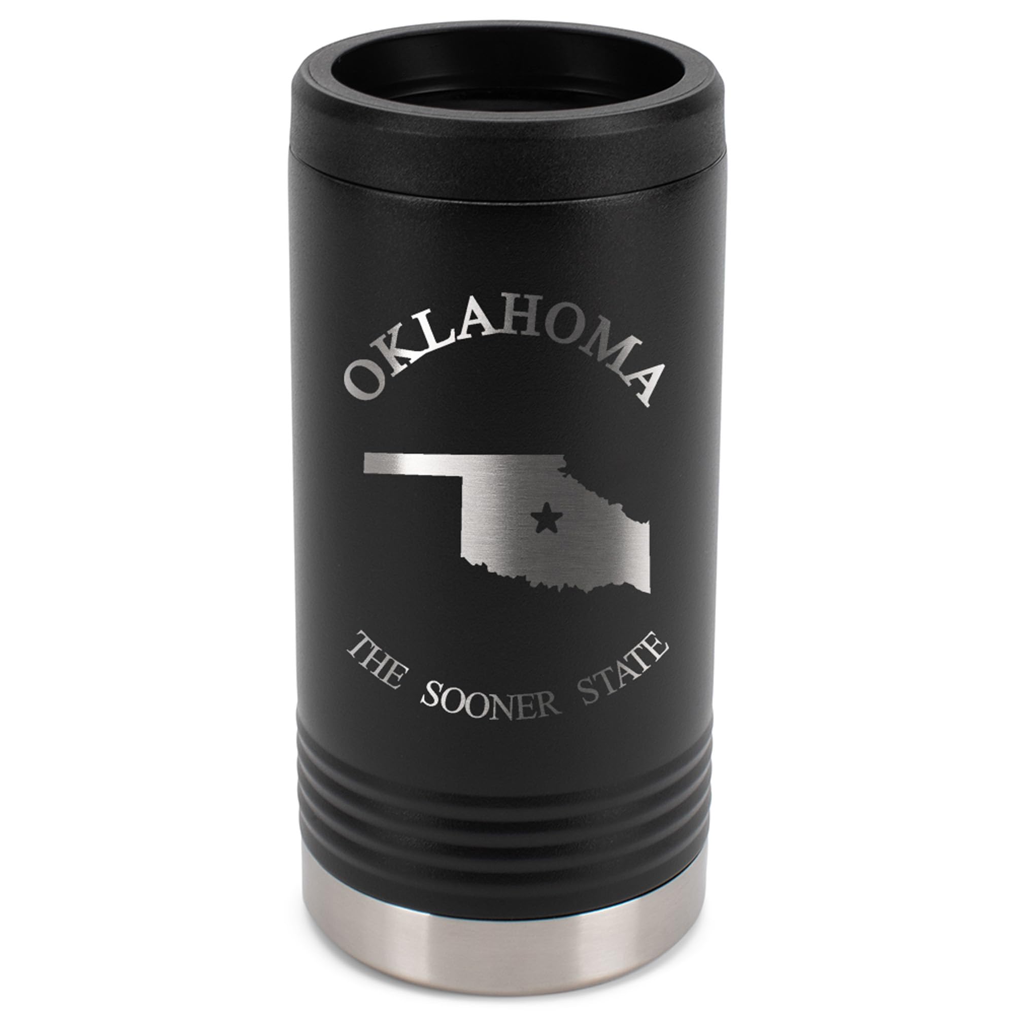 100 North Oklahoma The Sooner State Black 6 x 2.25 Stainless Steel Double Walled Slim Can Insulated Beverage Holder