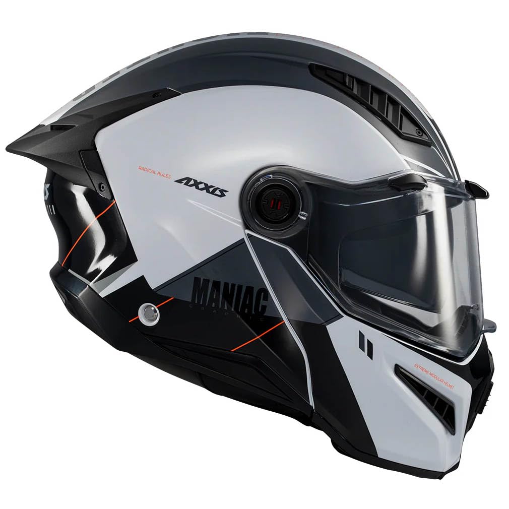 AXXIS Ghostfighter SV Maniac Blanco Negro Brillo - Casco de Moto Modular Abatible Diseño Streetfighter con Visor Solar - Unisex Hombre y Mujer - Homologado P/J ECE 22.06