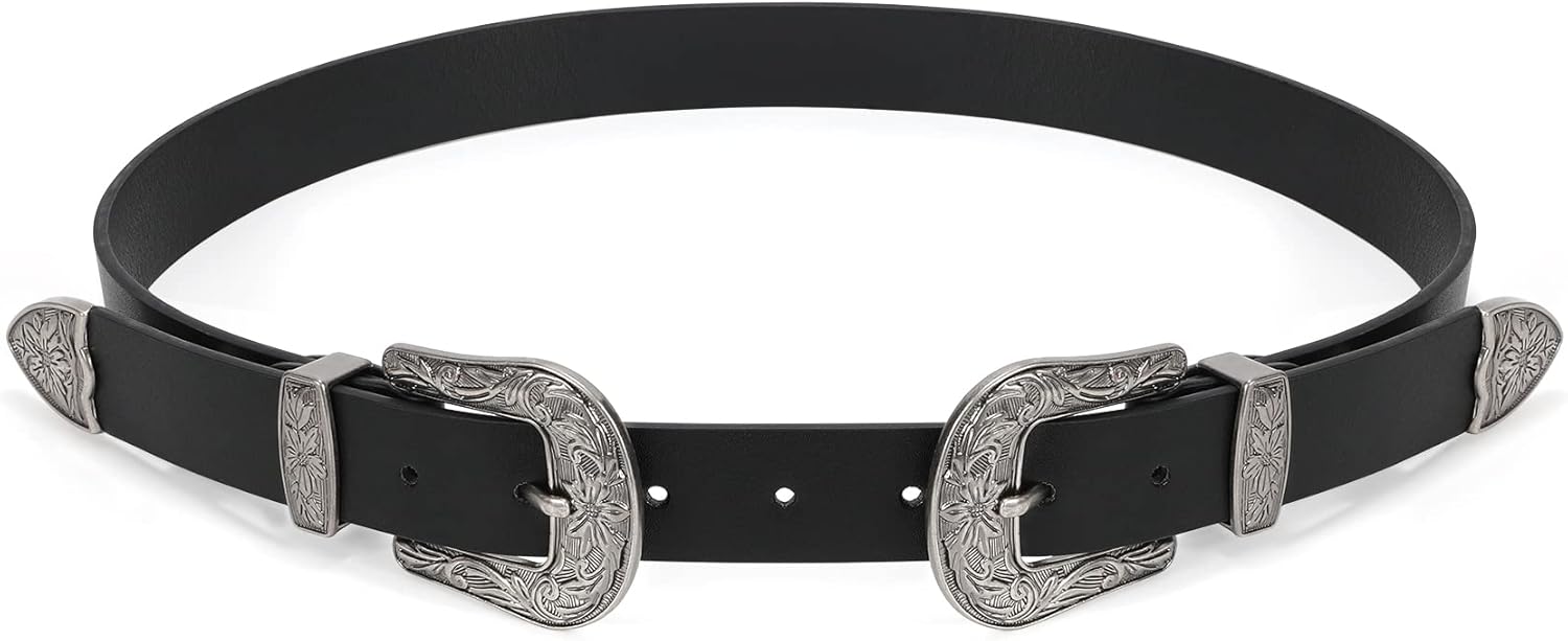 XZQTIVE Women Leather Belt Ladies Vintage Western Belt Retro Cowgirl Leather Belt Black Waist Belt for Pants Jeans Dresses