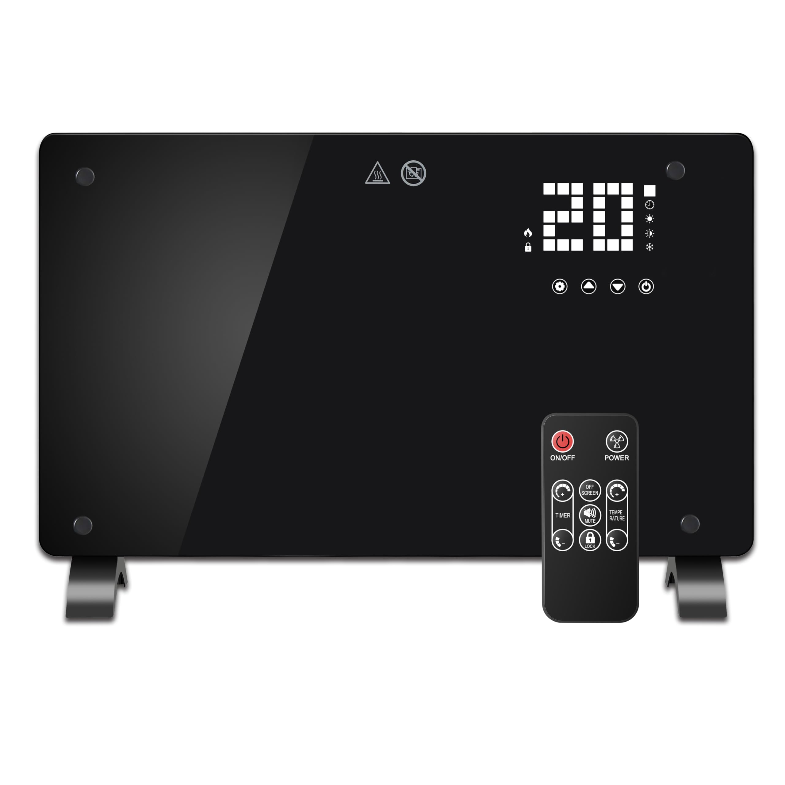 DONYER POWER Riscaldatore convettore da 1500 W, ultra sottile a parete o autoportante, telecomando con timer 24 ore, vetro nero