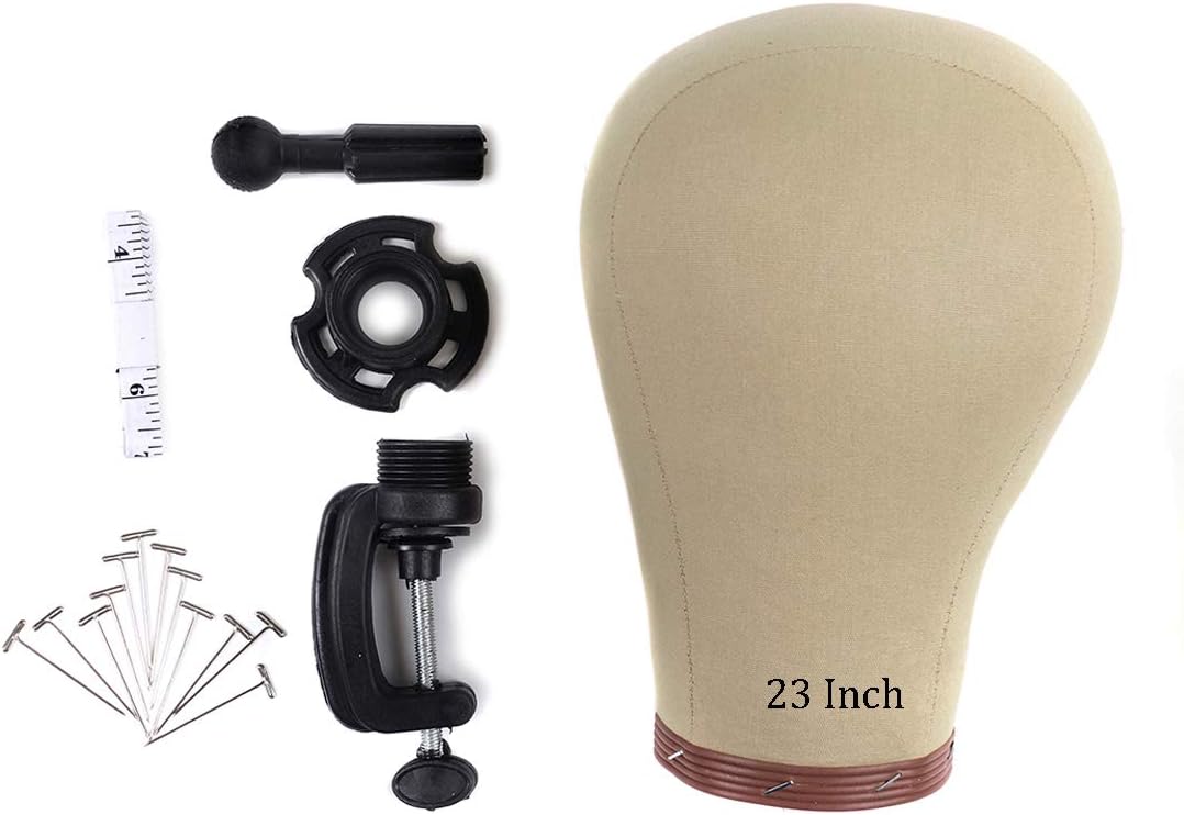 Wig Head Cork Canvas Block Head with Stand for Wig Making,Styling and Display, Mannequin Head with Mount Hole (23")