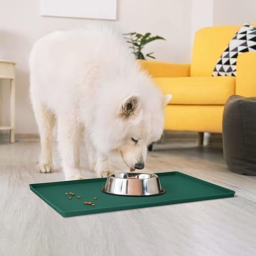 Miniatura 25 de Tapete de comida para perros, bandeja de comida impermeable de silicona, mantel individual antideslizante para mascotas, borde elevado de 0.6