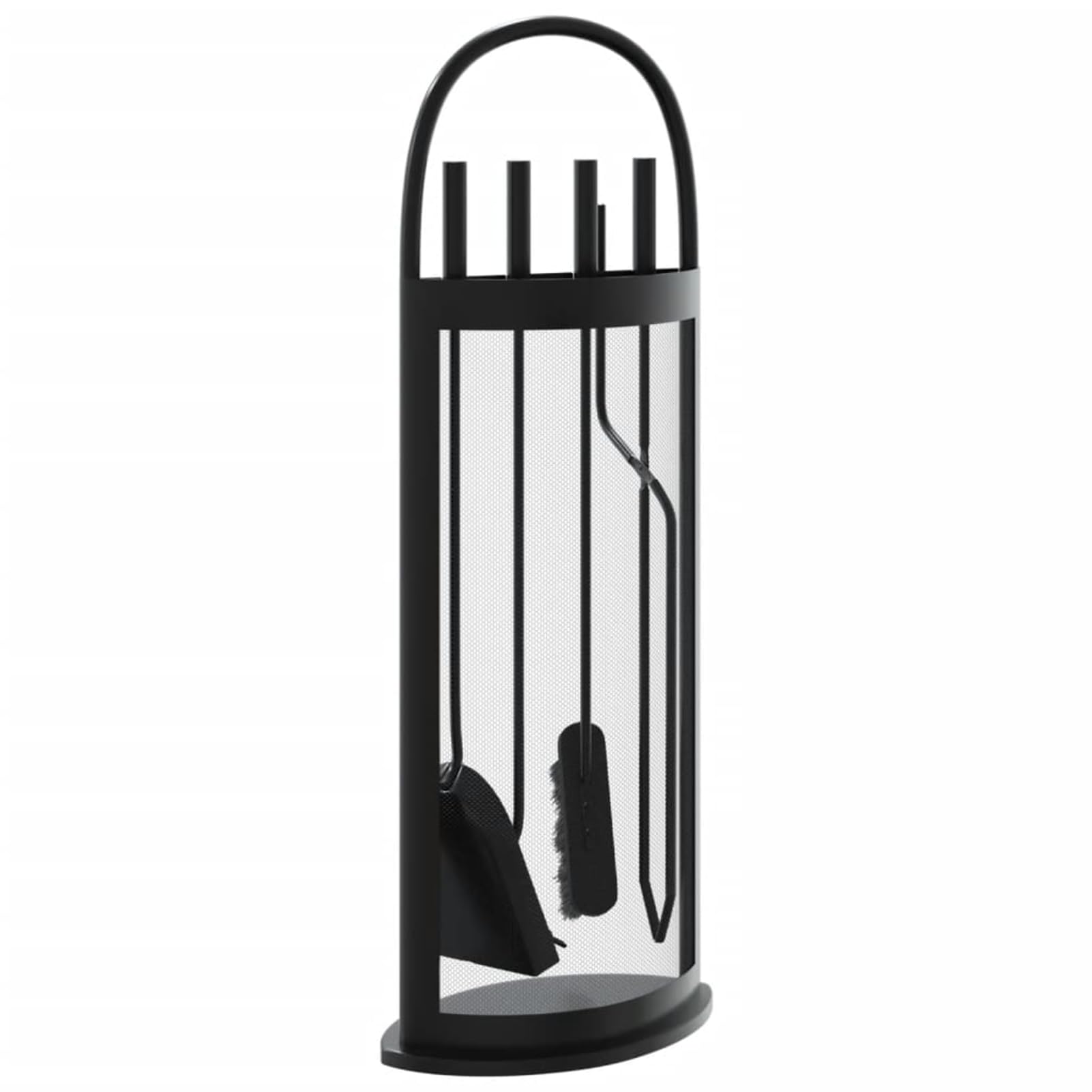 Kaminbesteck Set aus Stahl, Schwarz, 23x15x66 cm, für den Kamin, Schürhaken Set mit Gestell, Zange, Besen und Schaufel 156379