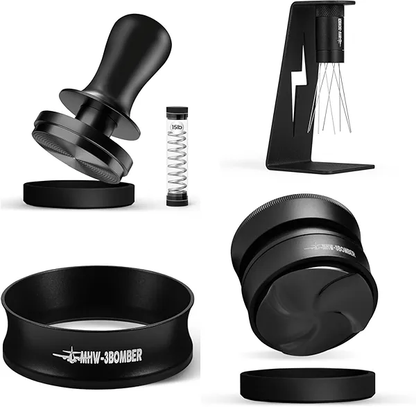 MHW-3BOMBER WDT Tool Espresso Distribution Tool+ Espresso Dosing Funnel Magnetic+ 53.3mm Coffee Distributor + 53.3mm Espresso Coffee Tamper