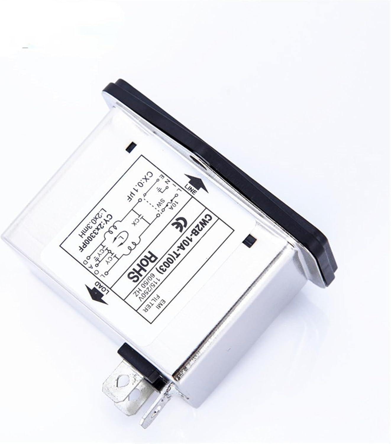 CW2B-10A-T(003) 10A Power EMI Filter with Big Rocker Switch & Amp Socket Connector(Black)