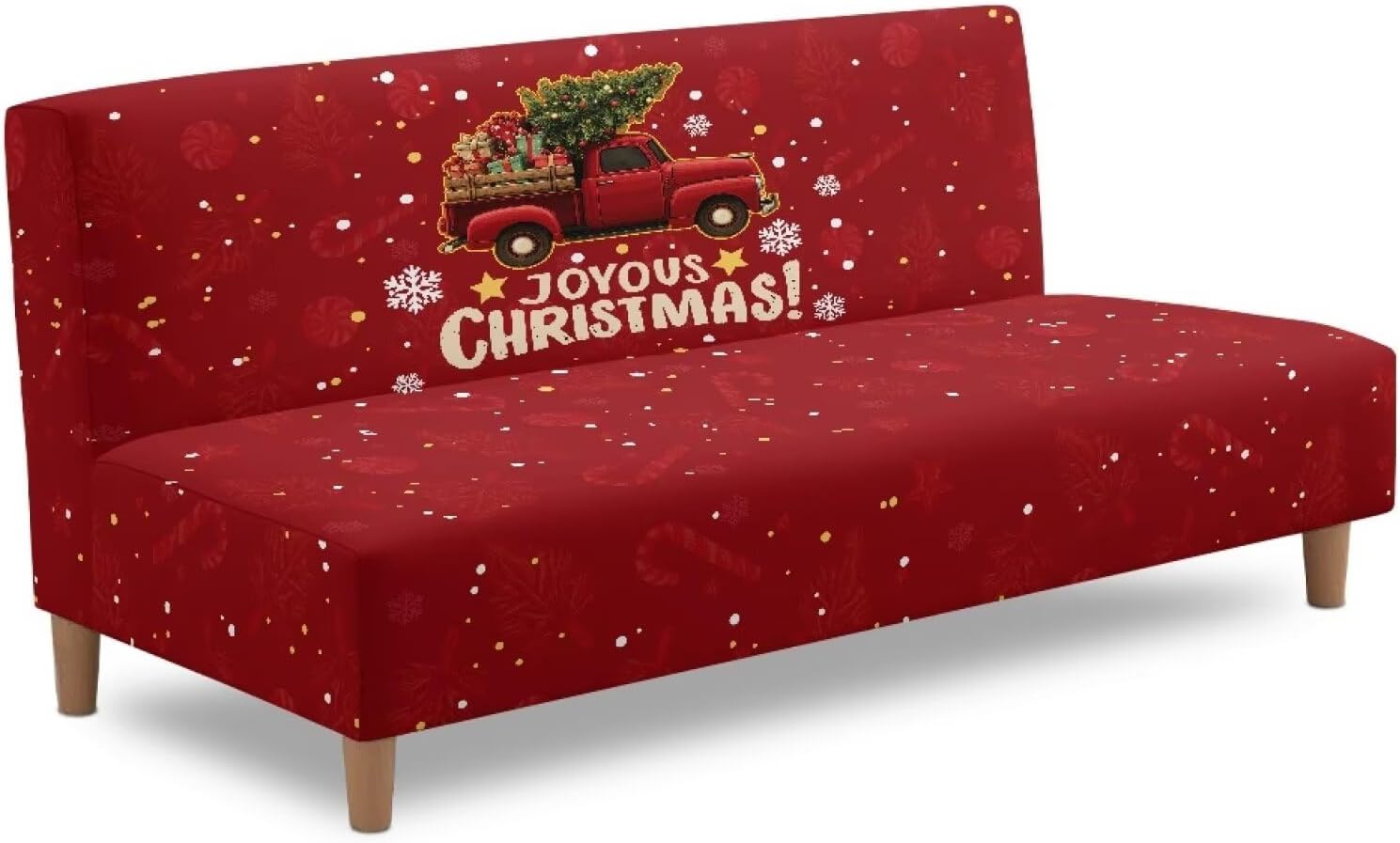 Christmas Truck Futon Slipcover Armless Futon Bed Sofa Cover Furniture Protector with Elastic Bottom, Soft and Washable Futon Covers for Sofa Bed