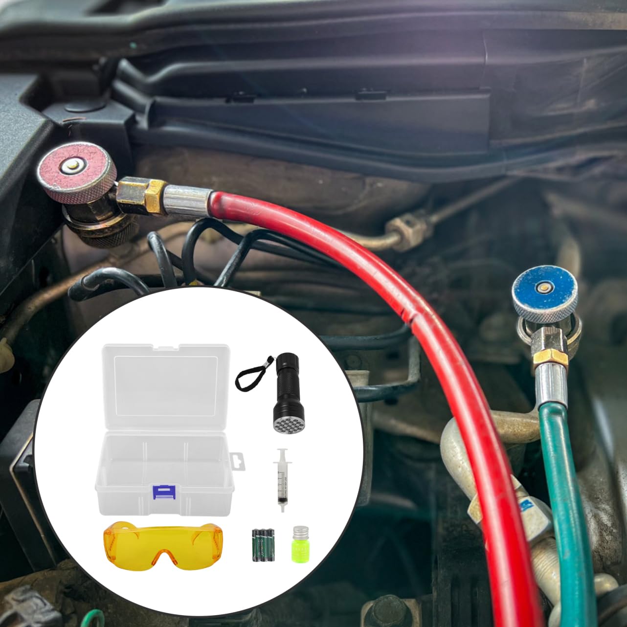 MAGICLULU 1 Set Di Occhiali Per Il Rilevamento Delle Perdite Dell'Aria Condizionata Dell'Auto Tester Di Perdite UV Rilevatore Di Perdite Dell'Aria Condizionata Strumento Di