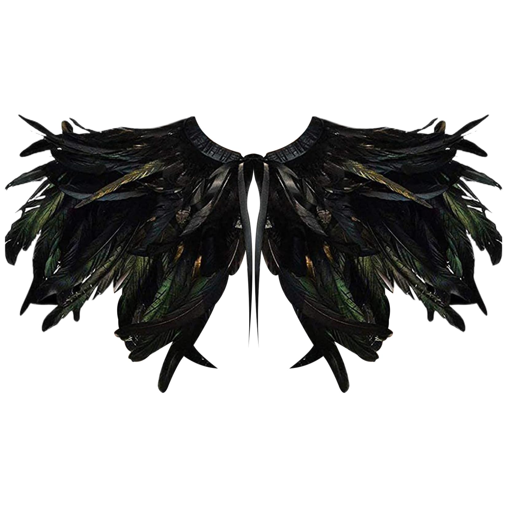 Feathers Shoulder Piece, Black Green Cape with Tie Strap for Halloween Party Costume Cosplay