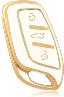 غطاء مفتاح السيارة لموديلات MG MG4 MG5 MG6 MG ZS EV HS EHS ZX GT و Roewe RX3 RX8 ERX5 RX5 I6 I5 – حافظة حماية للمفتاح باللون الأبيض والذهبي.