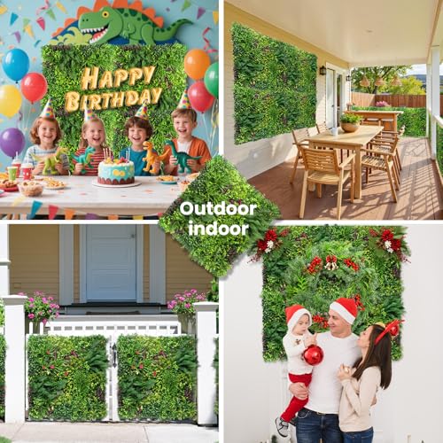 Artificial Grass Wall Roll 40"x120" (3.33ft x 10ft,33.3 Sq.ft), 3D Green Grass Wall for Outdoor Fence Indoor Decor, Greenery Privacy Screen for Patio Backyard, with DIY 60 PCS Violet Flower