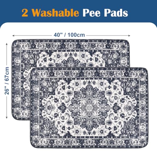Image of Washable Pee Pads for Dogs, 2 Pack Reusable Puppy Training Pads 40 inchx26 inch Super Absorbent Waterproof Dog Training Pads, Non-Slip Potty Pads, Whelping Pads Litter Mat Navy Blue