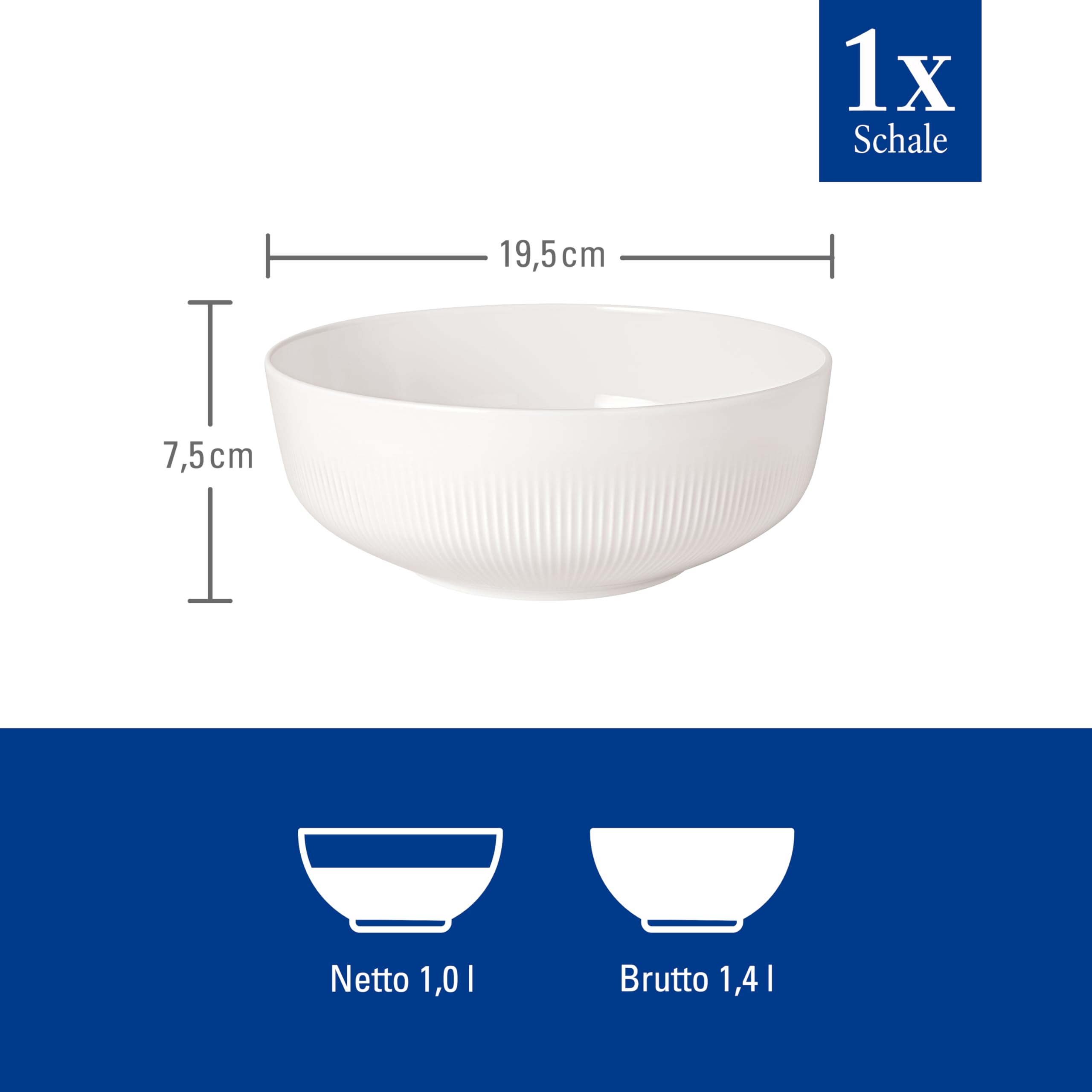 Villeroy & Boch Afina Porcelain Salad Bowl, Small, Modern Coupe Shape, 1L, White, Made in Germany, Stackable - Image 3