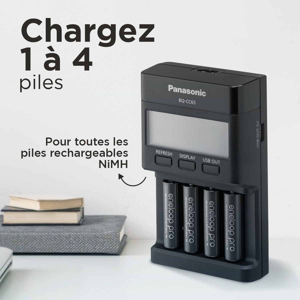 eneloop Pro Chargeur Pro, pour 1-4 Piles Rechargeables AA/AAA, 2h de Temps de Charge, 10 Fonctions de sécurité