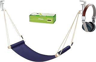iMissiu Adjustable Office Foot Rest | Portable Under Desk Hammock with Headphones Holder (Blue)