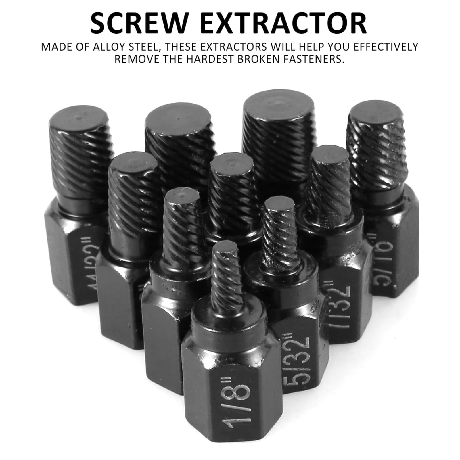 Kit de 10 Piezas de Extractor de Tornillos de aleación de Acero, Juego de Tornillos dañados, Brocas de Metal fáciles de extraer, Pernos Rotos, espárragos de múltiples estrías