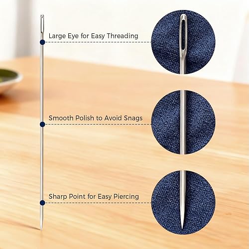 Miniatura 5 de Kit de agujas de coser de acero Big Eye 2026, juego de 22 herramientas de costura, agujas de coser de acero inoxidable para bordar a mano, hilo de