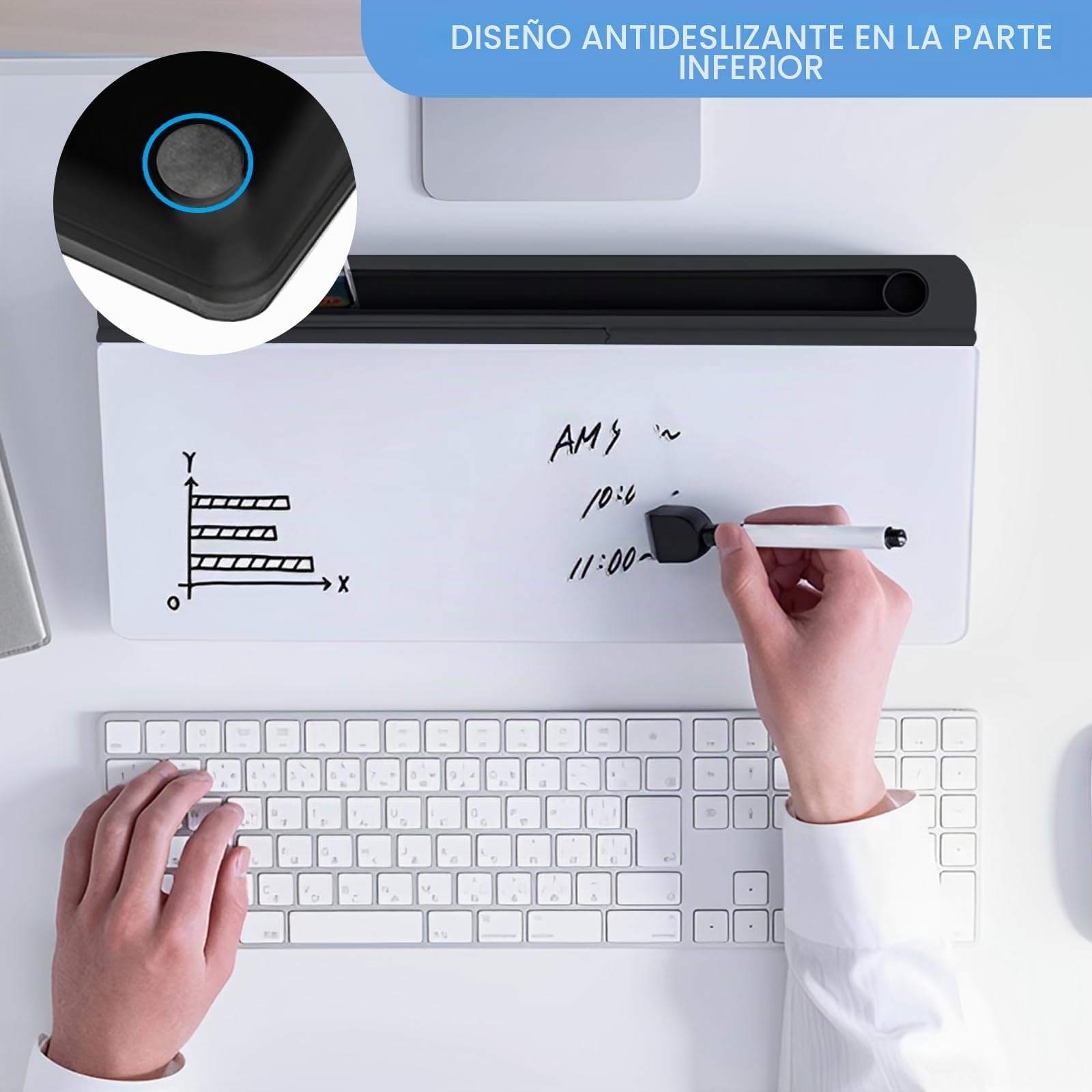 Hivexagon Pizarra blanca de escritorio con 4 compartimentos y ranura para teléfono o tableta, incluye mini pizarra magnética adicional y accesorios