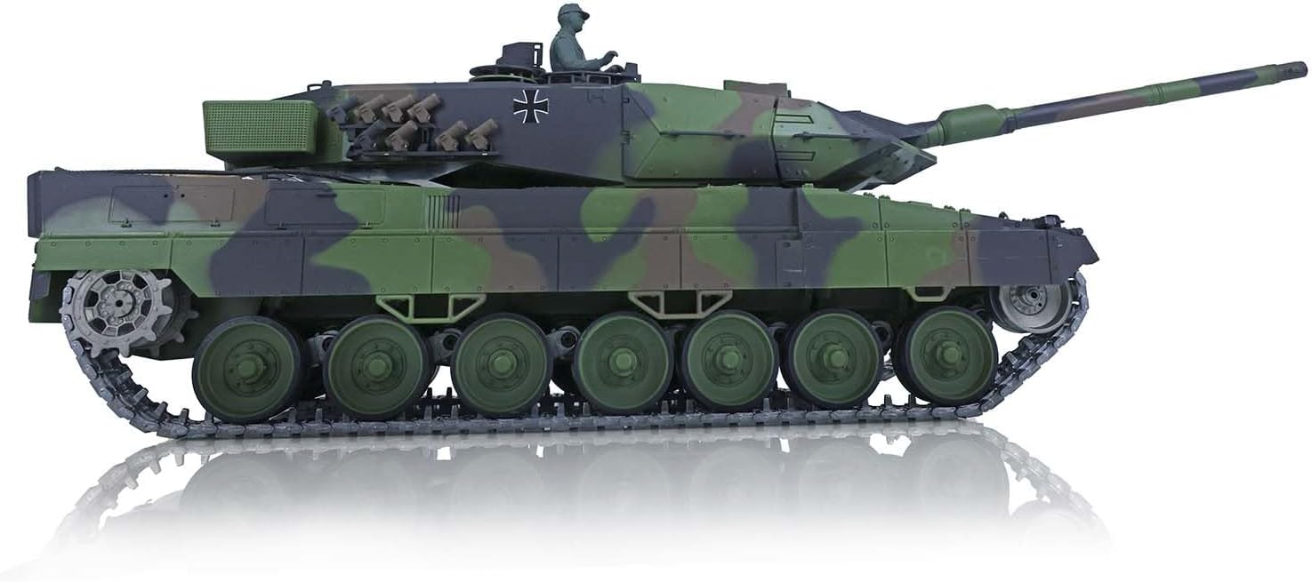 Heng Long US in Stock, 1/16 Scale 7.0 Upgraded Metal Ver German Leopard2A6 RTR RC Tank 3889 Smoking 340° Rotating Turret Infrared Combat Lifting Barrel Light Sound BB Shooting Airsoft Tank