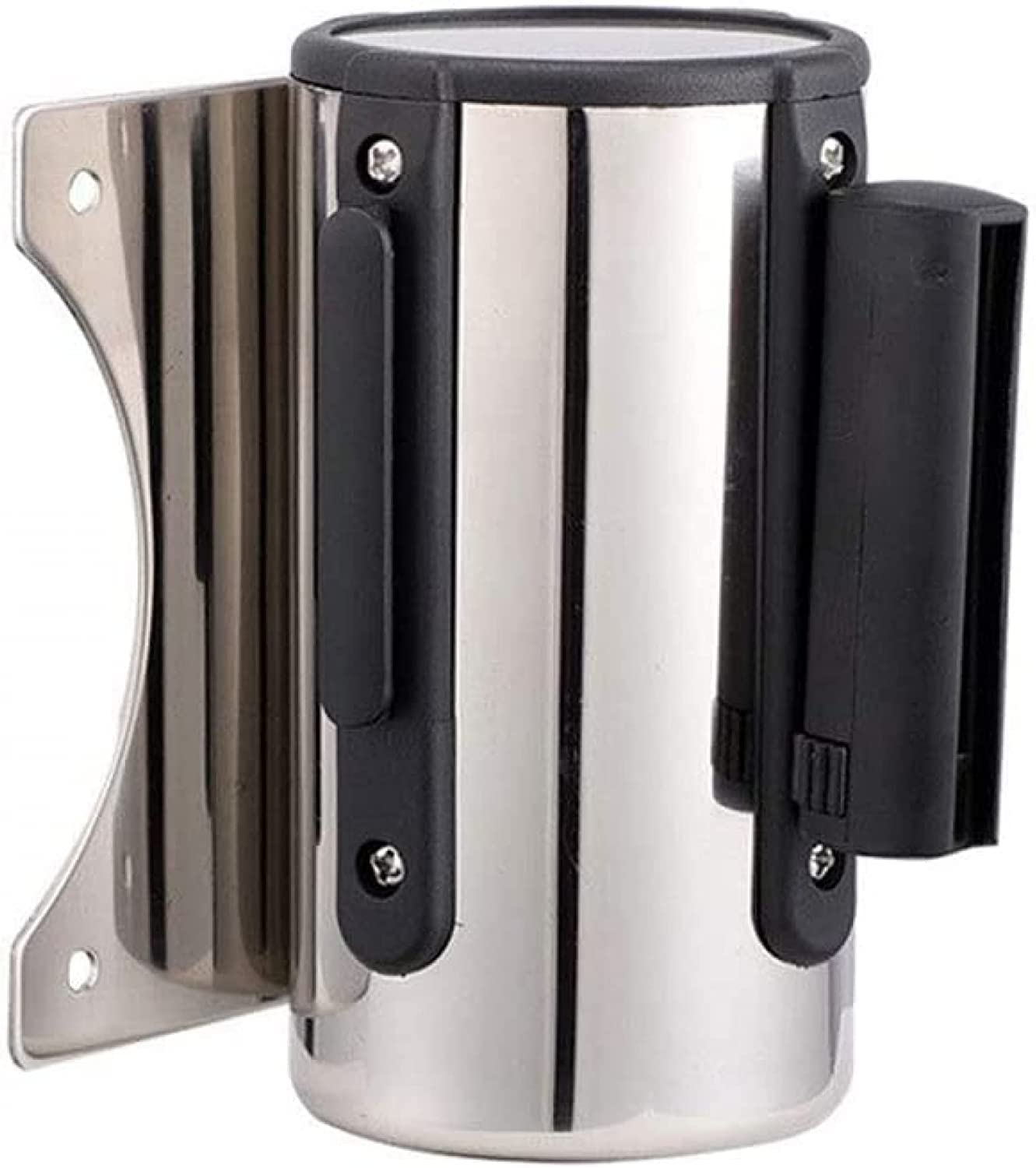 MoreiH Retractable Wall Barrier, Wall-Mounted Stainless Steel Telesbelt, Crowd Control Queue Barriers, Safety Belt/Black Belt/9.8Ft/3M