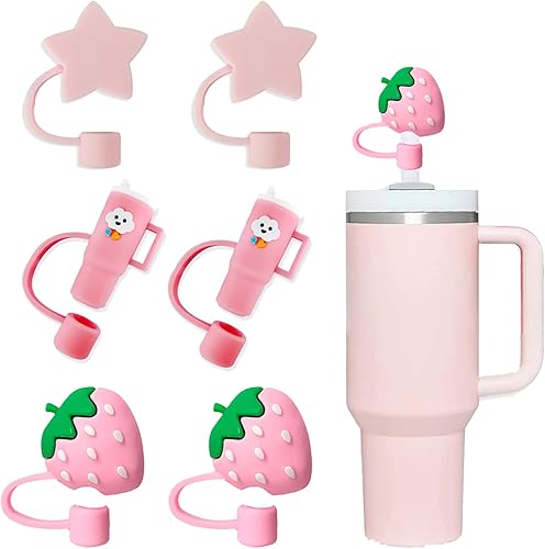 6 fundas de popote compatibles con vasos Stanley de 4030 onzas, reutilizables y bonitos protectores de tapas de silicona para popotes Stanleys de