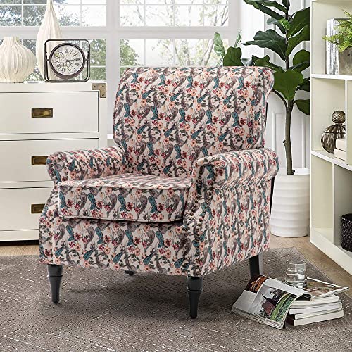 Qhitty Modern Accent Chair With Wood Legs And Thick Cushion, Mid Century Upholstered Accent Armchair High Back Rest And Armrest, Leisure Single Sofa Chair For Bedroom/Home Office/Study (Flannelette) #TOP6