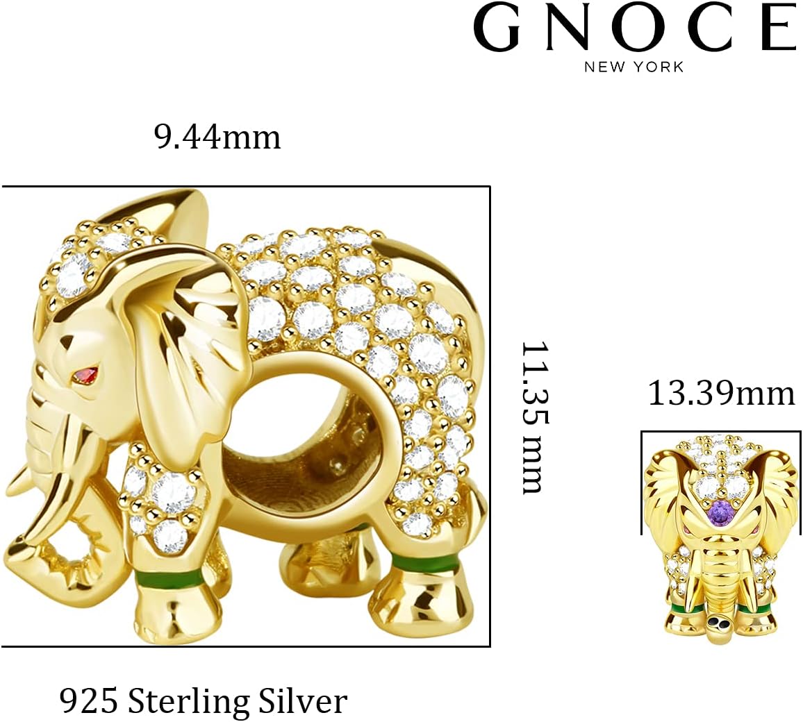 GNOCE "Lucky Elephant Thai Elephant Charm 18K Gold Plated With Cz Colorful Opal Rhinestone Plating Colorful Enamel Animal Bead 925 Sterling Silver Pendant Fit For All Bracelet For Women
