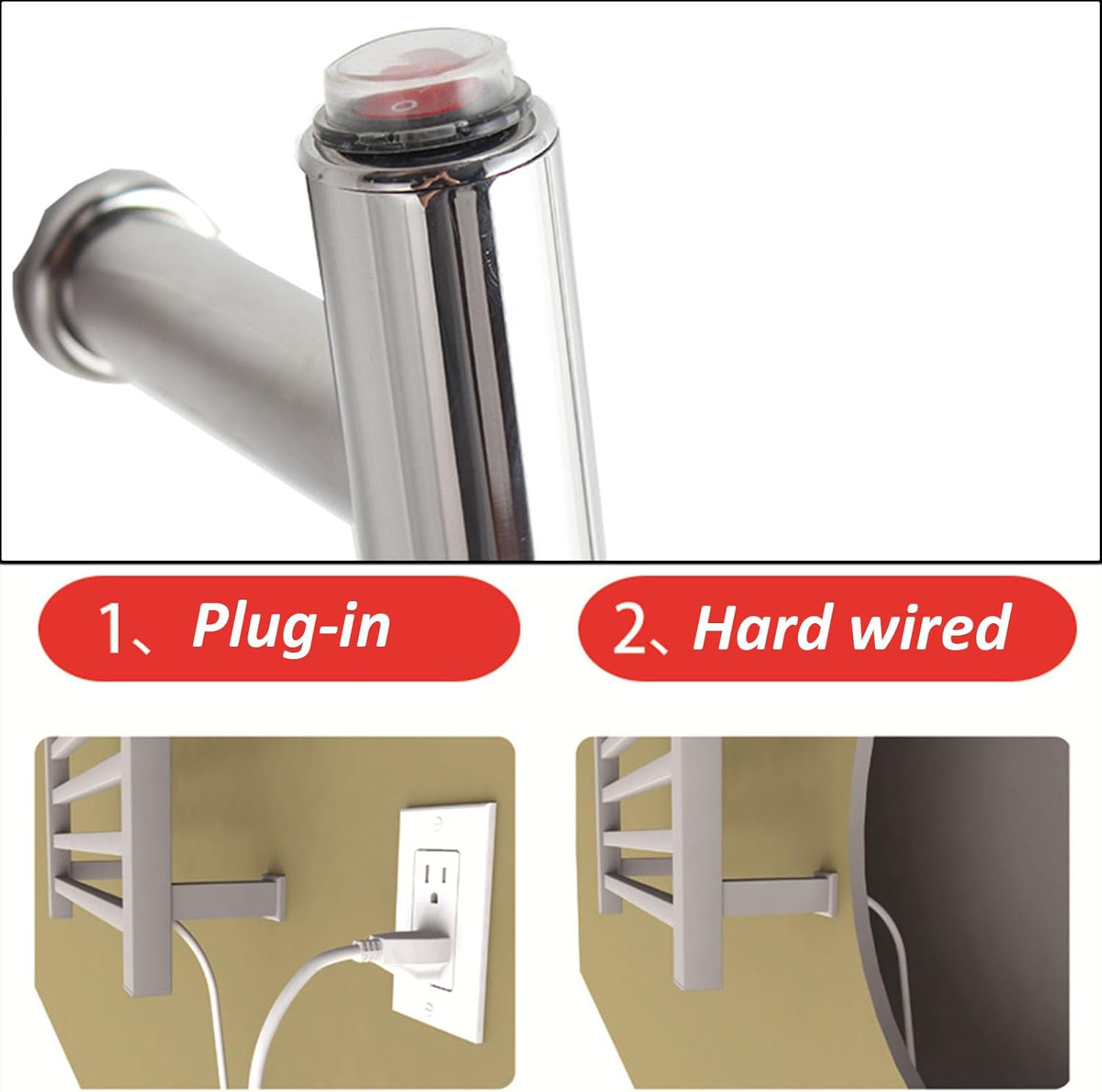 Plug in,Electric Heated Towel Racks for Bathroom, Spa, Hotels,Wall Mounted Rack,Stainless Steel Swivel