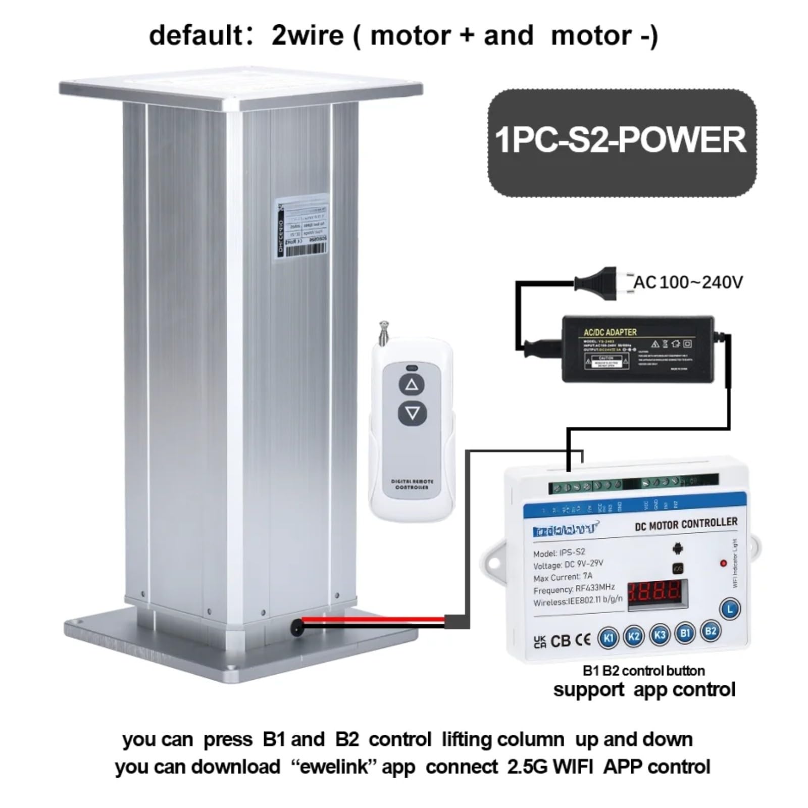 Hebe Säule 250kg Lasten 24V Motor Aluminium-Legierung Tatami Tisch Hebeplattform Höhe verstellbar(1200MM Itinerary; DC24V 13MMS 800N; 1PC)