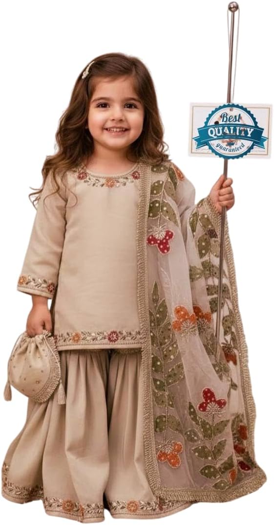 Traditional Pure GMY SILK Gold Salwar Kameez South Indian - Long Sleeves - for Baby Girls & Kids