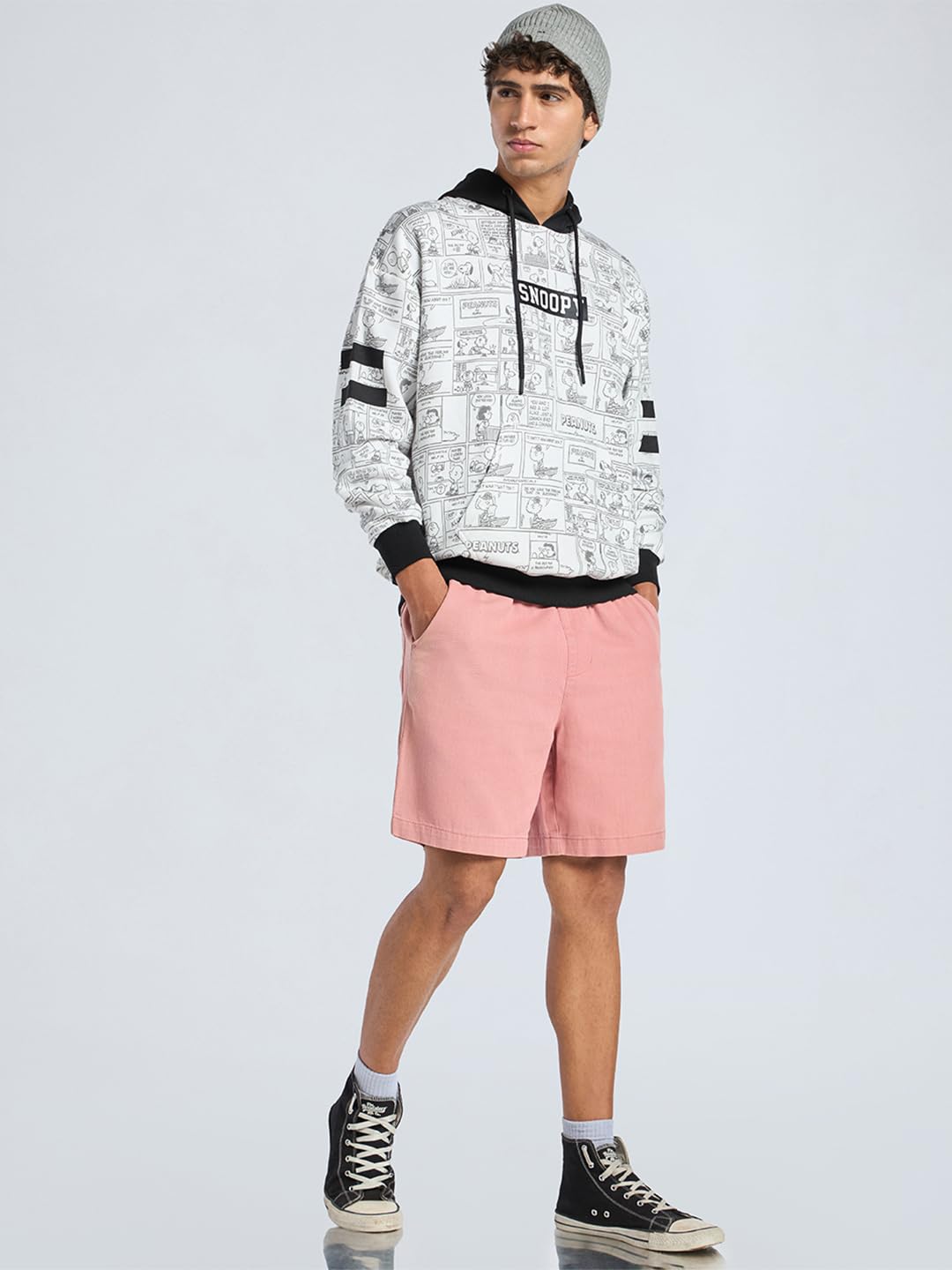 Bewakoof X Peanuts Snoopy męska bluza polarowa z kapturem Bewakoof Heavy Duty 1.0 męska bluza z kapturem odzież zimowa