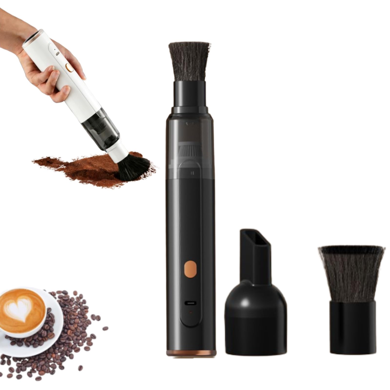 Portable Cordless Coffee Grinder Vacuum Cleaner, Coffee Vacuum Cleaner, Barista Coffees Vacuum Cleaners, Handheld Grounds Remover, Ideal for Car, Home, Office, Espresso Grinder Cleaners (Black) - Black