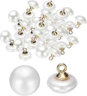 HARFINGTON 30pcs Plastic Buttons 0.39" (10mm) Mushroom Type Domed Round Sewing Button Craft Sewing Accessories with Gold Shank for Jacket Coat Shirt Wedding Dresses, White