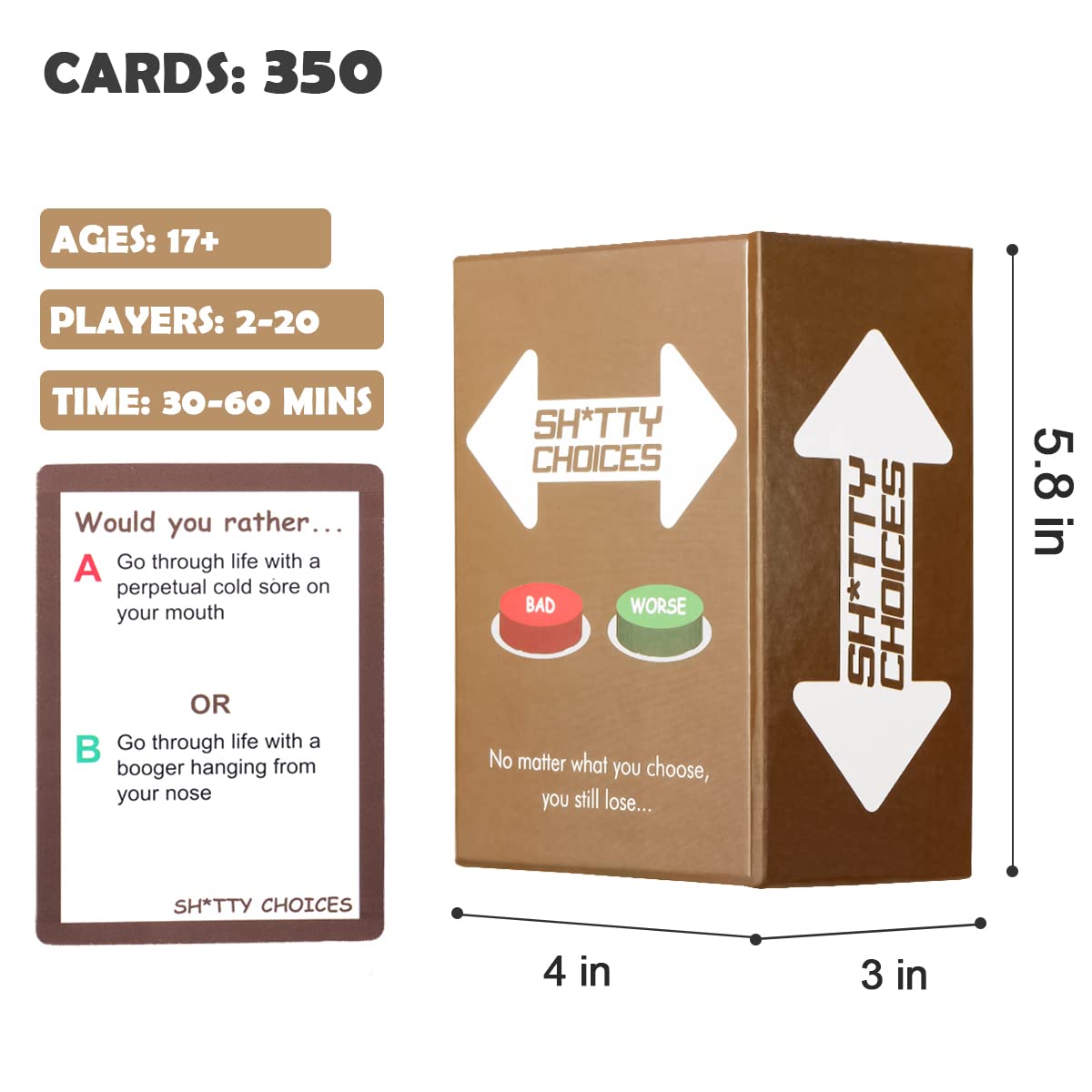 Shitty Choices Lustiges Trinkkartenspiel für Erwachsene, geeignet für Zuhause, Junggesellenabschiede und Geburtstage