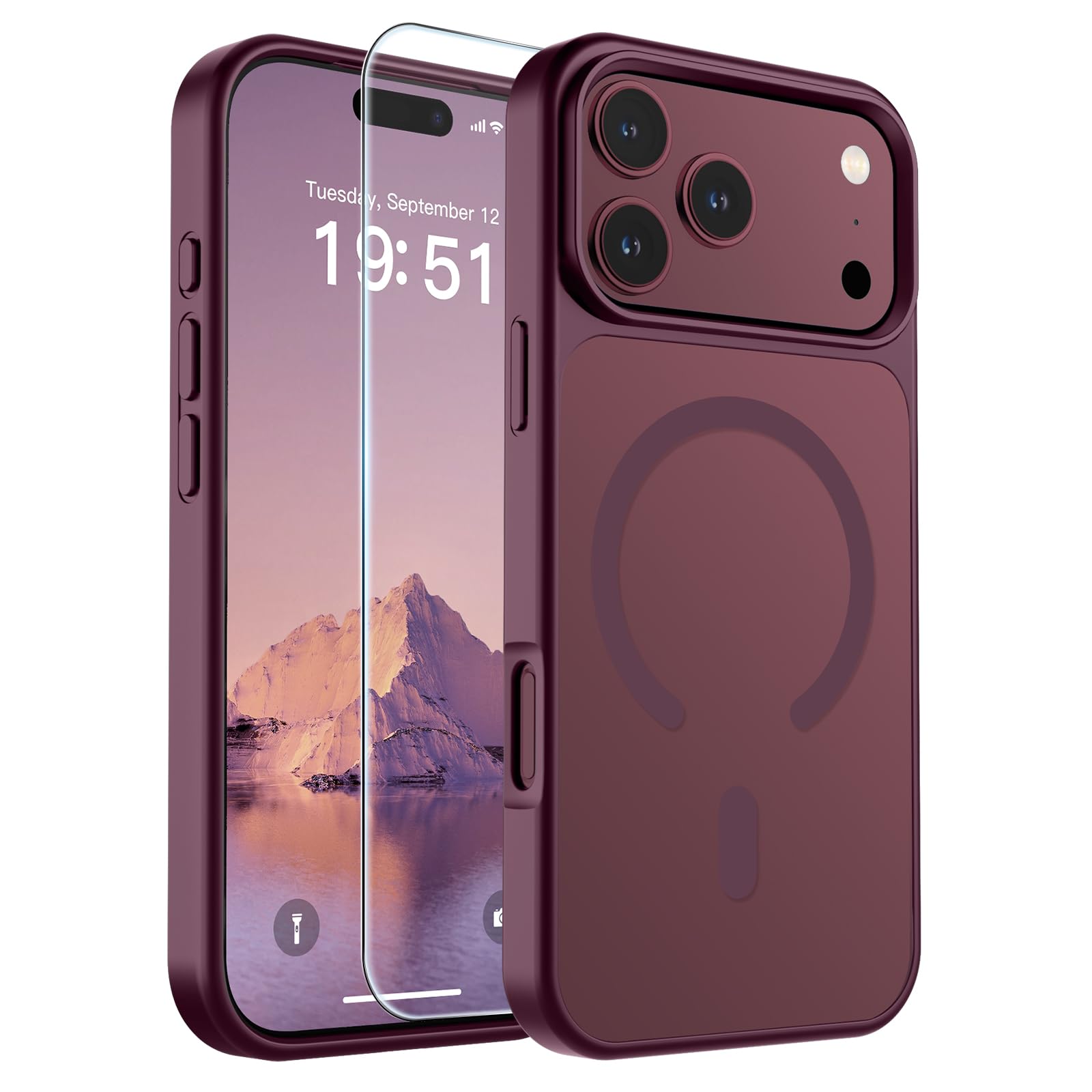 SUPFINE Magnetic for iPhone 18 Pro Max/iPhone 17 Pro Max Case Wine Red | With Screen Protector, Translucent Matte, Compatible with MagSafe, Military Grade Drop Proof, Rugged Shockproof Protective