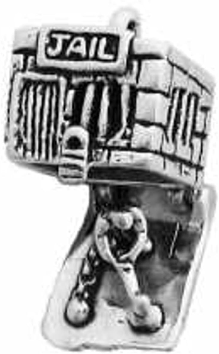 Sterling Silver 18" Mens Unisex 1.5mm 3D Openable Jail House Man In Chains Working Inside Pendant Necklace