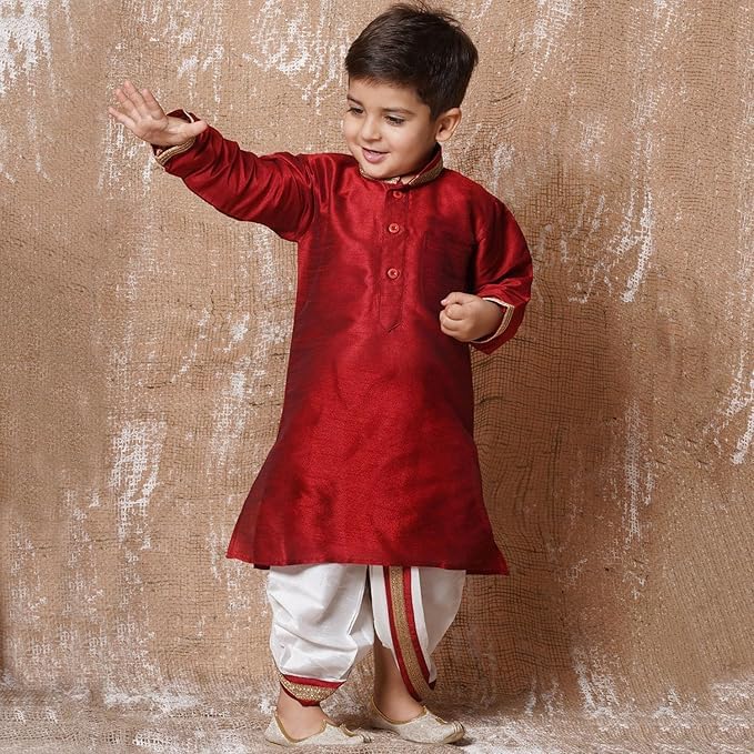Image of AJ DEZINES Kids Ethnic Wear Pure Cotton Dhoti Kurta Set For Boys