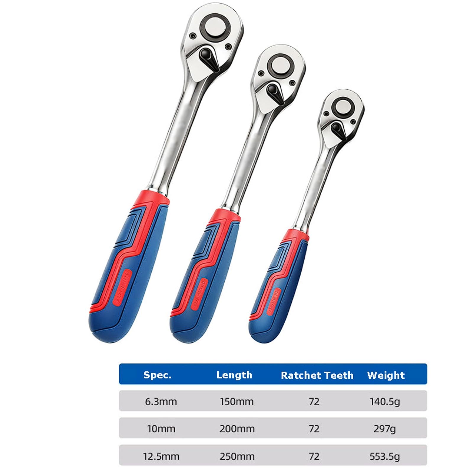 esmen Schnelllöse-Ratschenschlüssel-Satz, 1/4"-1/2" Antrieb, 72-Zahn Birnenförmiger Kopf, TPR-Rutschfester Griff, Ein-Knopf-Stecknuss(12.5mm (1/2''))
