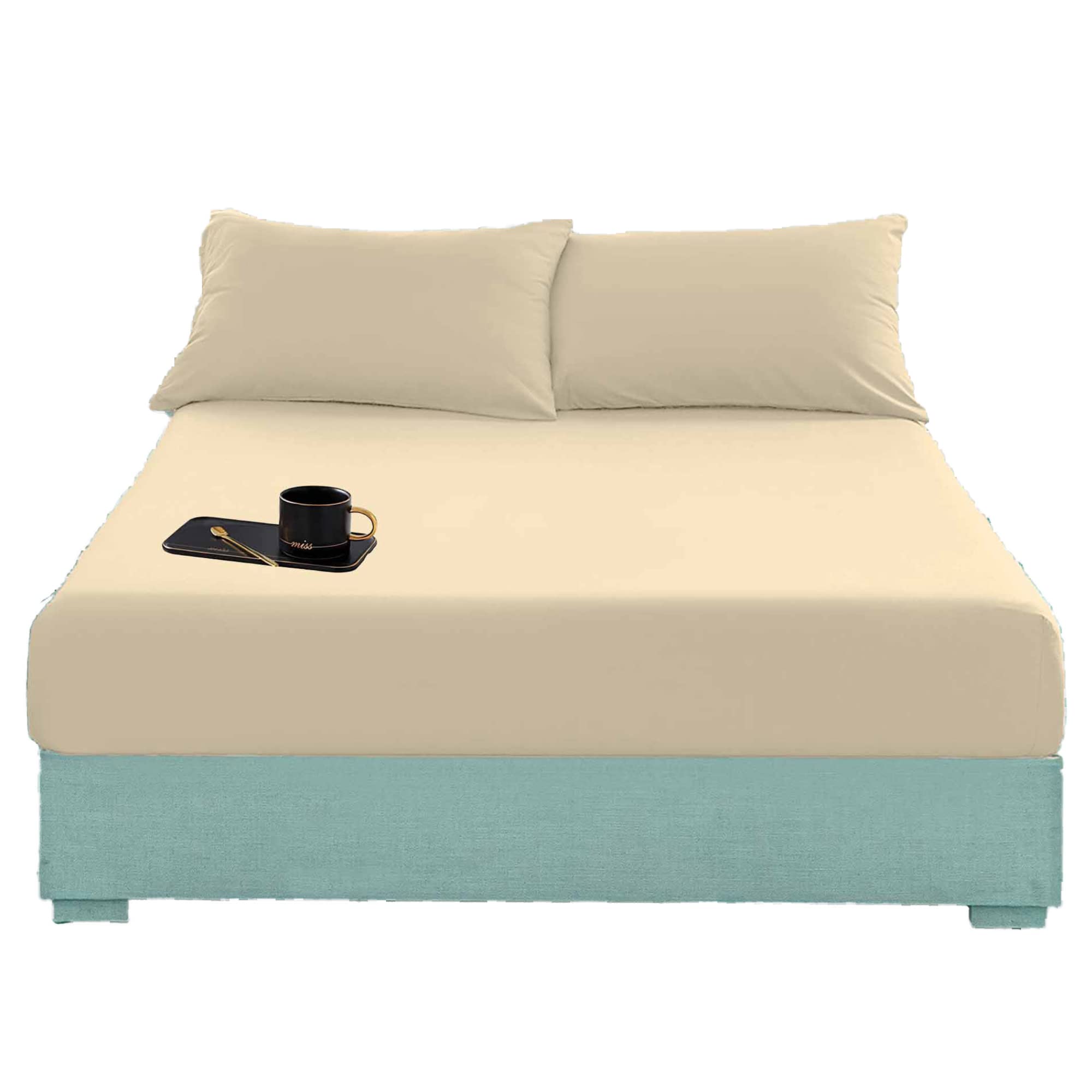 EXQUIZIT HOME® Fitted Bed Sheet Flannelette 100% Brushed Cotton Thermal Soft Plain Dyed Fitted Bed Sheet (Latte King 152cm x 198cm)