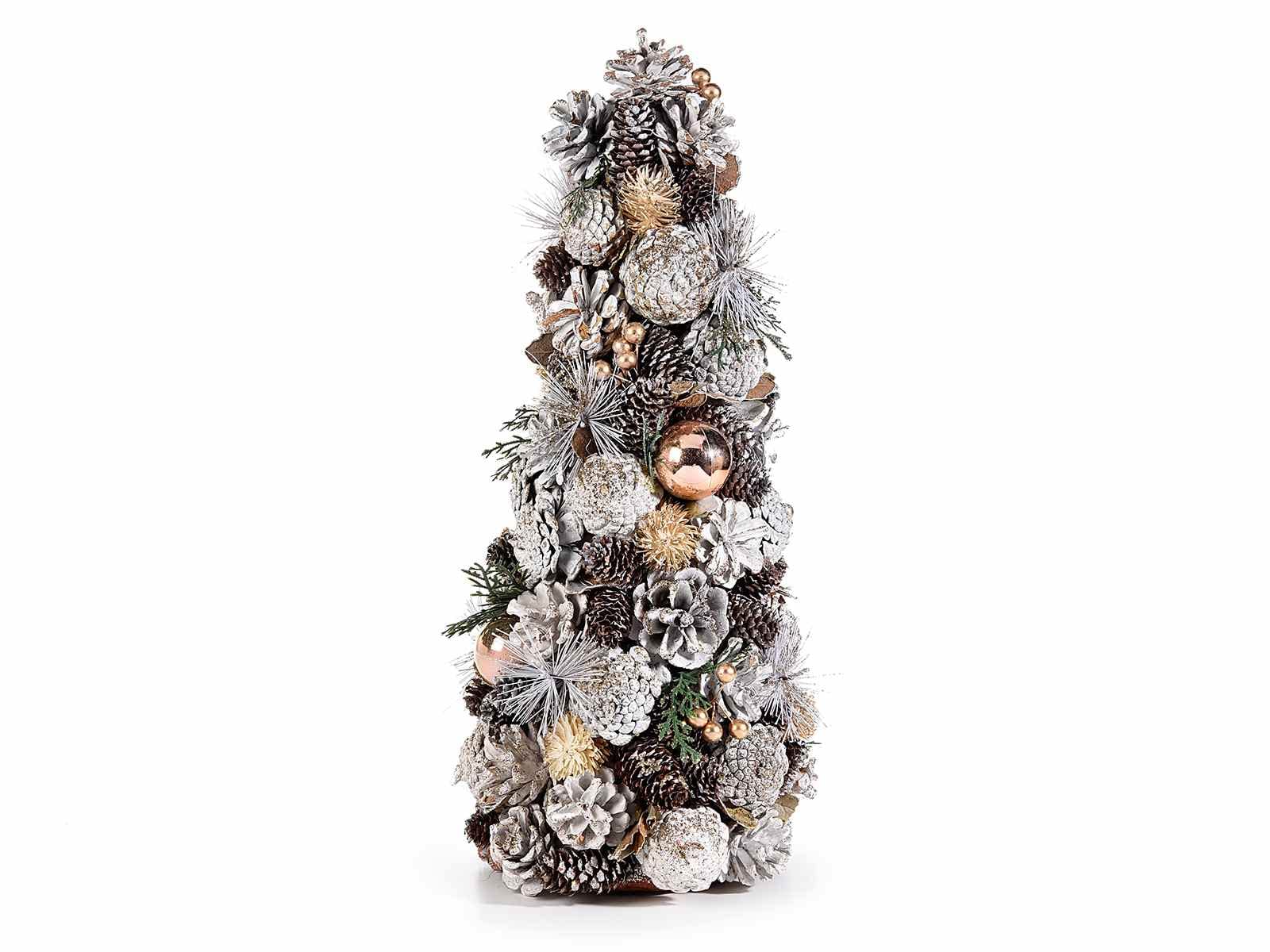 Gruppo Maruccia - Albero di Natale da Tavolo Innevato e con Addobbi - Decorazione Natalizia per la Casa - Idea Regalo - Altezza 42,5 Cm