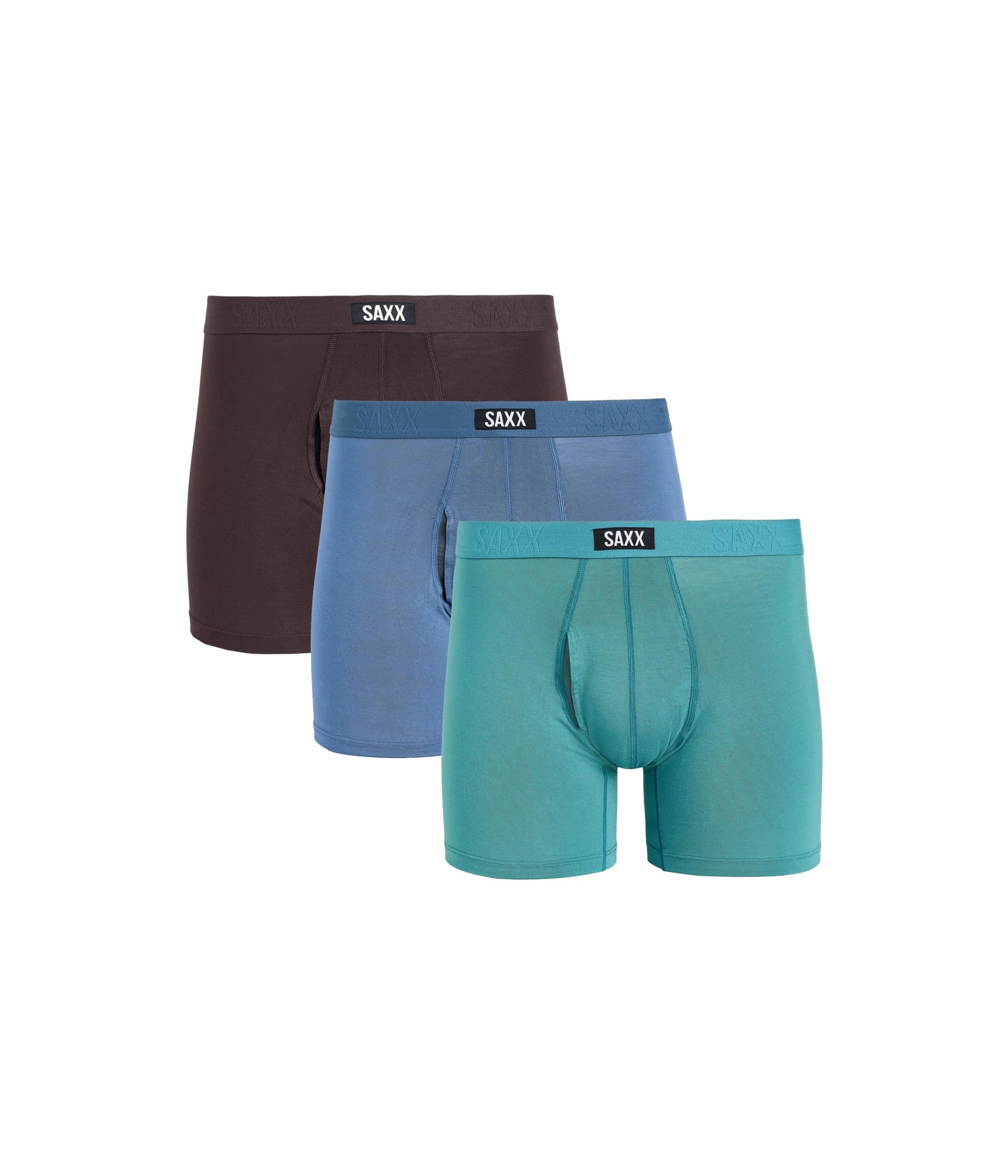 SAXX UNDERWEAR Mens Vibe Xtra Soft Comfort Boxer Brief Fly 3-Pack Seascape Indigo Dk Choco XX-Large